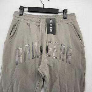 Rawgear Sweatpants Men's Medium Gray Embroidered Spellout Cuffed Joggers Gym NEW
